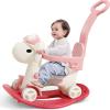 4 in 1 Rocking Horse for Toddlers 1-3 Years Old, Baby Rocking Toy Fun Birthday Gift for 1+ Kids, Ride on Toy with Guard Rails, Detachable Balance Board and Footrest with Push Handle (Pink) view 1