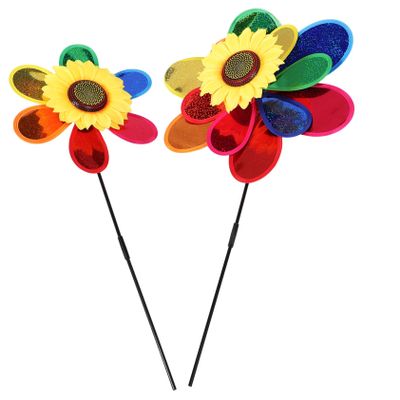2pcs Colorful Garden Pinwheel Windmill Random Design Outdoor Decorative Garden Accessory for Landscape and Patio