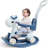 4 in 1 Rocking Horse for Toddlers 1-3 Years Old, Baby Rocking Toy Fun Birthday Gift for 1+ Kids, Ride on Toy with Guard Rails, Detachable Balance Board and Footrest with Push Handle (Blue) view 1