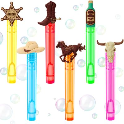 Winrayk Western Cowboy Party Favors, 24Pcs Self-designed Mini Bubble Wands for Kids Bubbles Bulk & Detachable Topper (6 Styles & Colors), Birthday Gift Pinata Filler Goodie Bag Stuffer Classroom Prize