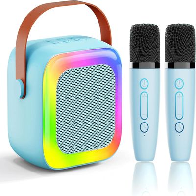Mini Karaoke Machine for Kids Teen Adults, Kids Karaoke Machine with 2 Wireless Microphones and LED Lights Toys for Party, Home, Gifts for 4 5 6 7 8 9 10 11 12+ Years Girls Boys(Blue)