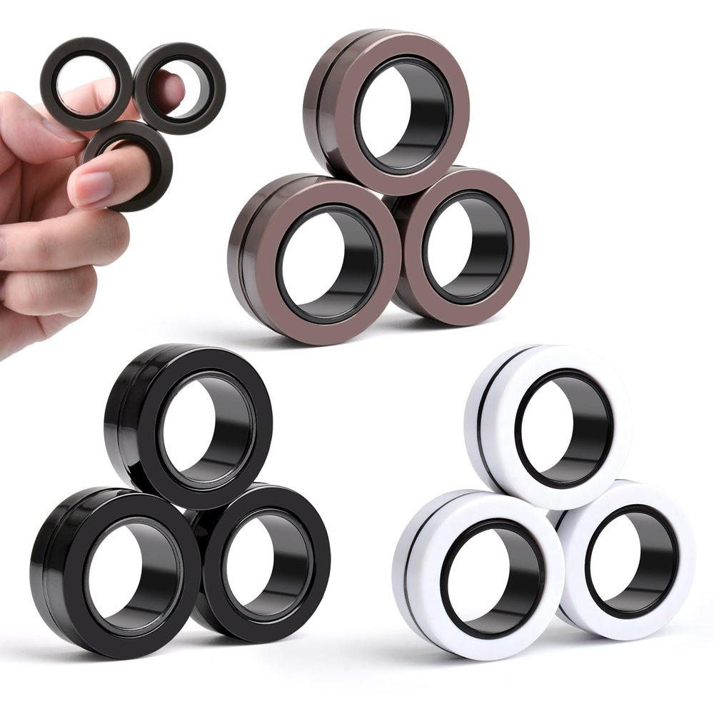 Cevioce 9 PCS Magnetic Ring Fidget Toys Set,ADHD Anxiety Magnetic Finger Spinner Pack for Adults and Teens,Kids Coolest Magnet Stress Relief Toy for 8+ Year Old Boys Girls Present