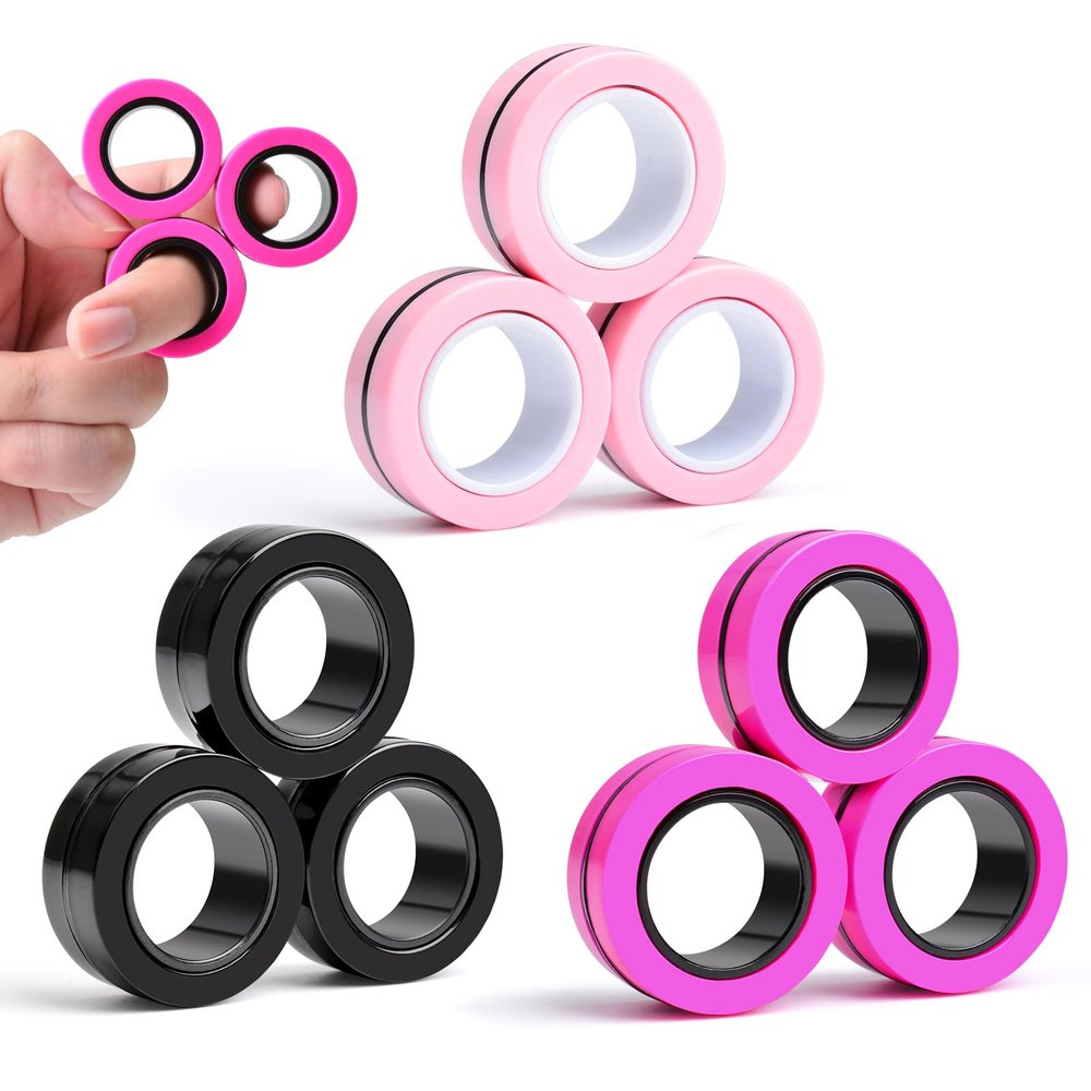 Cevioce 9 PCS Magnetic Ring Fidget Toys Set,ADHD Anxiety Magnetic Finger Spinner Pack for Adults and Teens,Kids Coolest Magnet Stress Relief Toy for 8+ Year Old Boys Girls Present