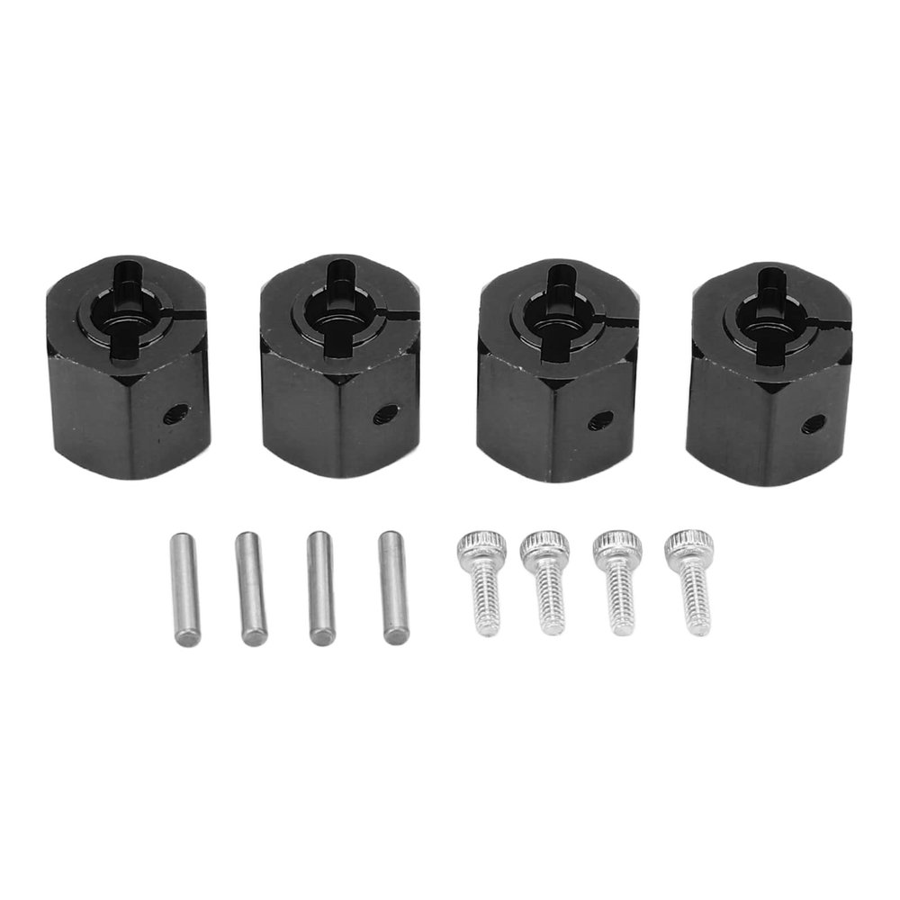 4PCS 12mm Hex Adapter, Aluminum Alloy 12mm Wheel Hex Hub Drive Adapters for Axial SCX10 90046 (Black)