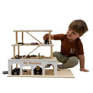 Parking Garage for Toy Cars 2.0 Wooden Garage Toy Storage Organizer Big Toy Car Compatible 3-Level Wooden Car Ramp Toy for Toddlers 1-4 Years Little People Garage Car Tower (Light)