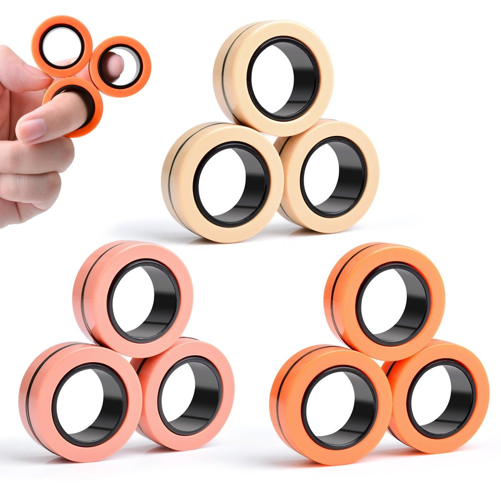 Cevioce 9 PCS Magnetic Ring Fidget Toys Set,ADHD Anxiety Magnetic Finger Spinner Pack for Adults and Teens,Kids Coolest Magnet Stress Relief Toy for 8+ Year Old Boys Girls Present