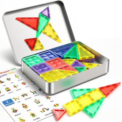 50pcs Small & Strong Magnetic Tiles Travel Set, Magnet Building Blocks with Metal Case, Montessori STEM Toy for Kids Ages 3+, Portable Magnetic Tiles for Airplane Travel, Road Trips, Creative Play