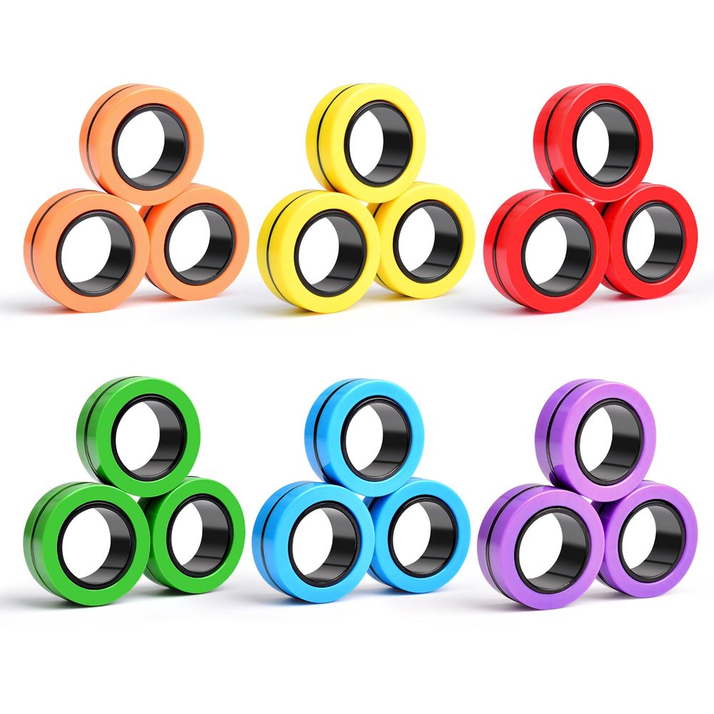 Cevioce 18 PCS Magnetic Ring Fidget Toys Set,ADHD Anxiety Magnetic Finger Spinner Pack for Adults and Teens,Kids Coolest Magnet Stress Relief Toy for 8+ Year Old Boys Girls Present