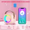 Small Bluetooth-Compatible Karaoke Loudspeaker for Kids with 2 Microphones LED Light for Travel Birthday Party Portable Karaoke Machine with Microphones view 3