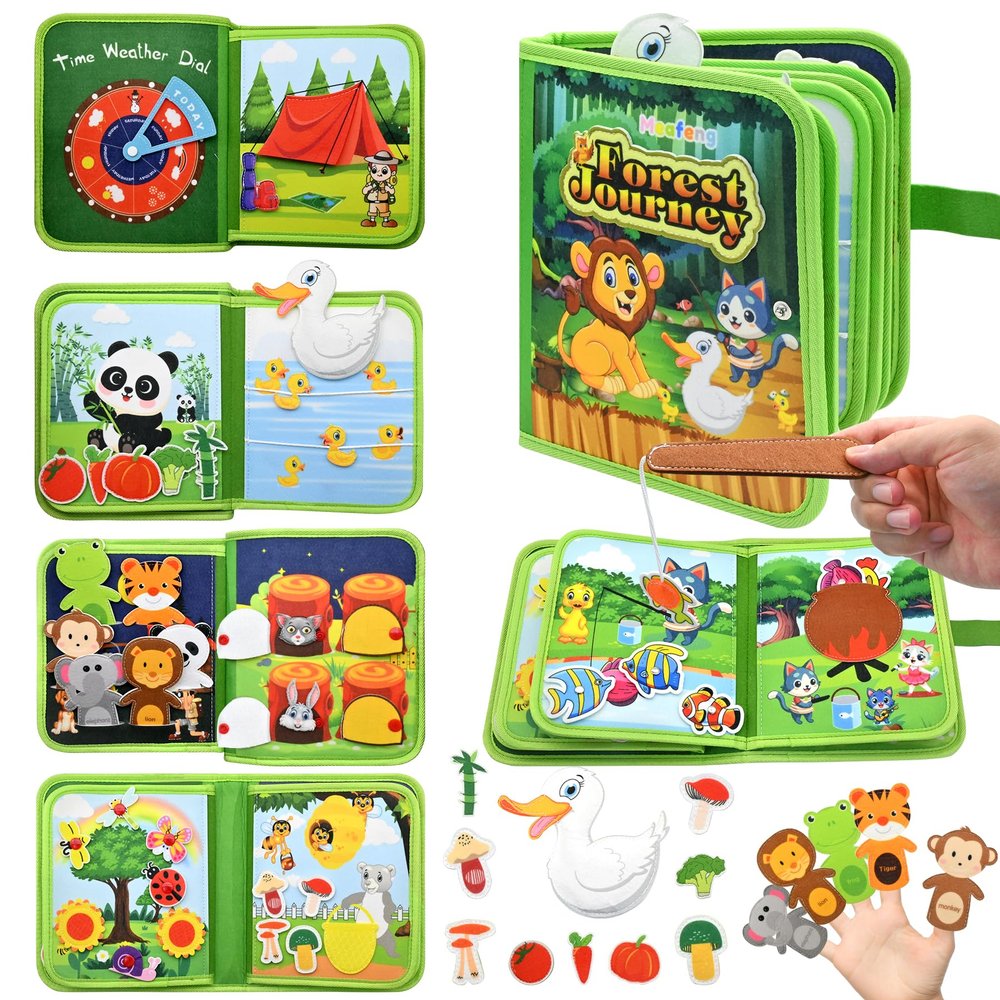 Meafeng Jungle Busy Book for Toddlers 1-3 - Montessori Quiet Activity & Learning Book with Jungle Animals, Educational Toy for 1 2 3 Year Old Boys Girls, Travel Toy for Airplane & Car Trips