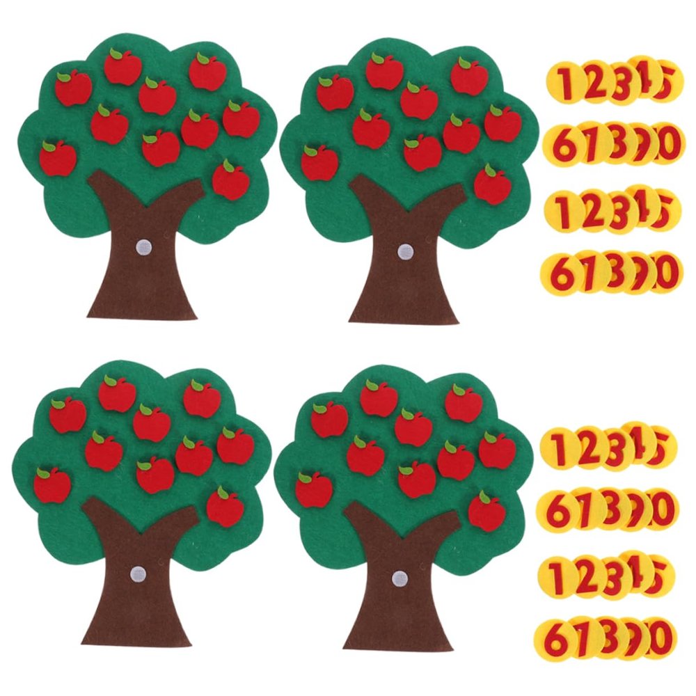 HOMOBABE 4Sets Felt Apples Tree for Counting Matching Game Educational Preschool Supply with Numbers for Puzzles for Math Skill Development and Creative Play