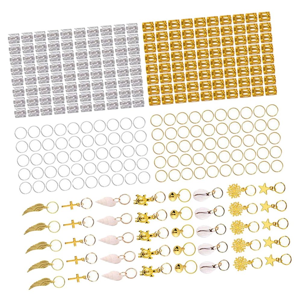 DEARMAMY 305Pcs Dreadlock Beads and Hair Accessories Set Gold Decorative Hairpins and Spring Rings for Women Includes Shell Charms and Snowflake Pendants