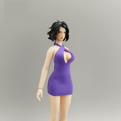 1/12 Scale Female Clothes, Strappy Bustless Short Dress for 6-inches Action Figure Body, 1/12 Female Doll Costume Tight-Fitting Skintight Strappy Hip Skirt Dress (Purple)