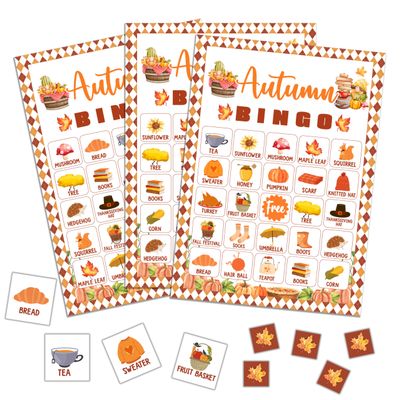 QUDNCR Fall Bingo Game, Autumn Thanksgiving Party Bingo Cards for Adults, Fall Harvest Party Decorations Supplies, Autumn Themed Birthday Favors for 24 Players, 09