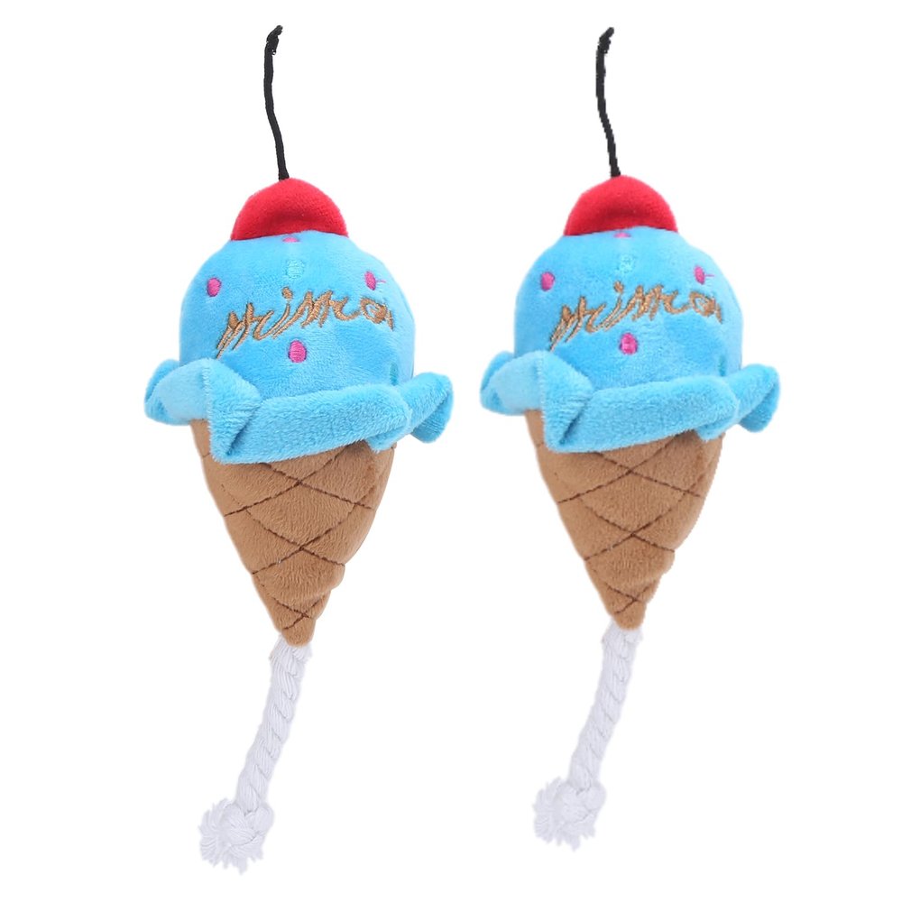 2PCS Ice Cream Dog Squeaky Toy, Soft Stuffed Plush Squeaky Dog Toys Pet Chewing Interactive for Puppies (Ice Cream Blue)