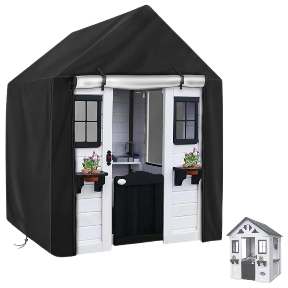 Andacar Outdoor Playhouse Cover for Backyard Discovery Wooden Playhouse, Waterproof Kids Playhouse Cover Heavy Duty Play House for Kids Covers, Black, 43" L x 47" W x 55" H