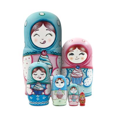 Set of 6 Girl with Ice Cream Russian Nesting Dolls,Hand Painted Cute Girl Matryoshka Dolls Kids Stacking Toy Colorful Bandana Girls Wooden Doll for Christmas Birthday Boys Kids Gift Home Decor