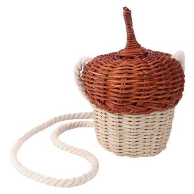 Healvian Basket Shaped Crossbody Pouch Creative Mini Storage Bag for Boys Fun Woven Rattan Design for Photos Play Change Purse Accessory