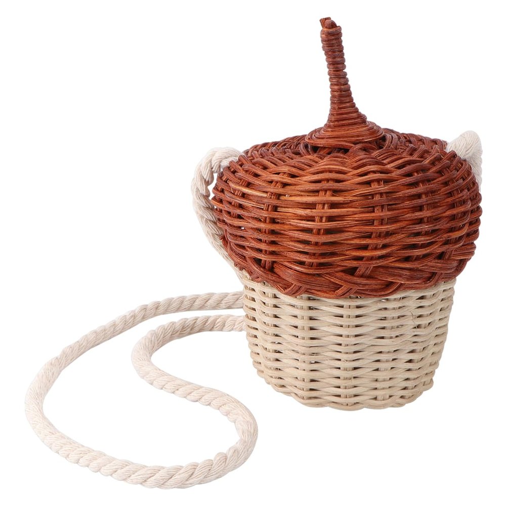 Healvian Basket Shaped Crossbody Pouch Creative Mini Storage Bag for Boys Fun Woven Rattan Design for Photos Play Change Purse Accessory