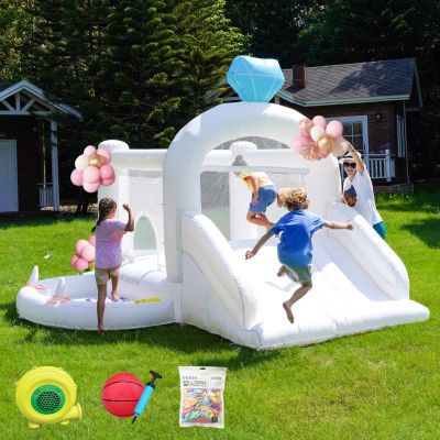 Doctor Dolphin Inflatable Bounce House, White Bouncy House for Kids 3-6, Inflatable Jumping Bounce House with Ball Pits, Bouncy Castle with Blower for Weddding