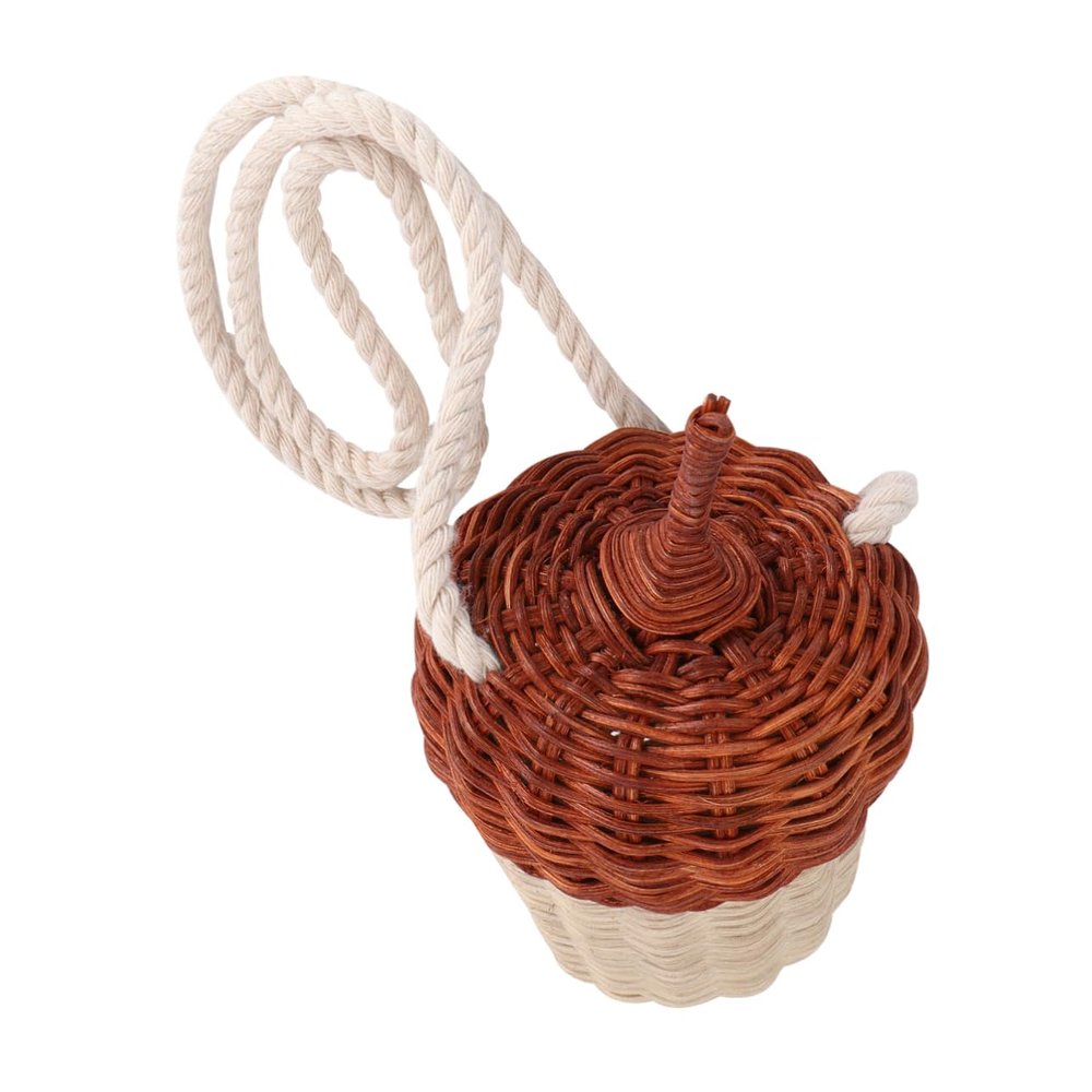 AKOOSY Mini Rattan Basket Shaped Handbag for Portable Cross Body Woven Storage Bag Lightweight Creative Pouch for Photography Props and Everyday Use
