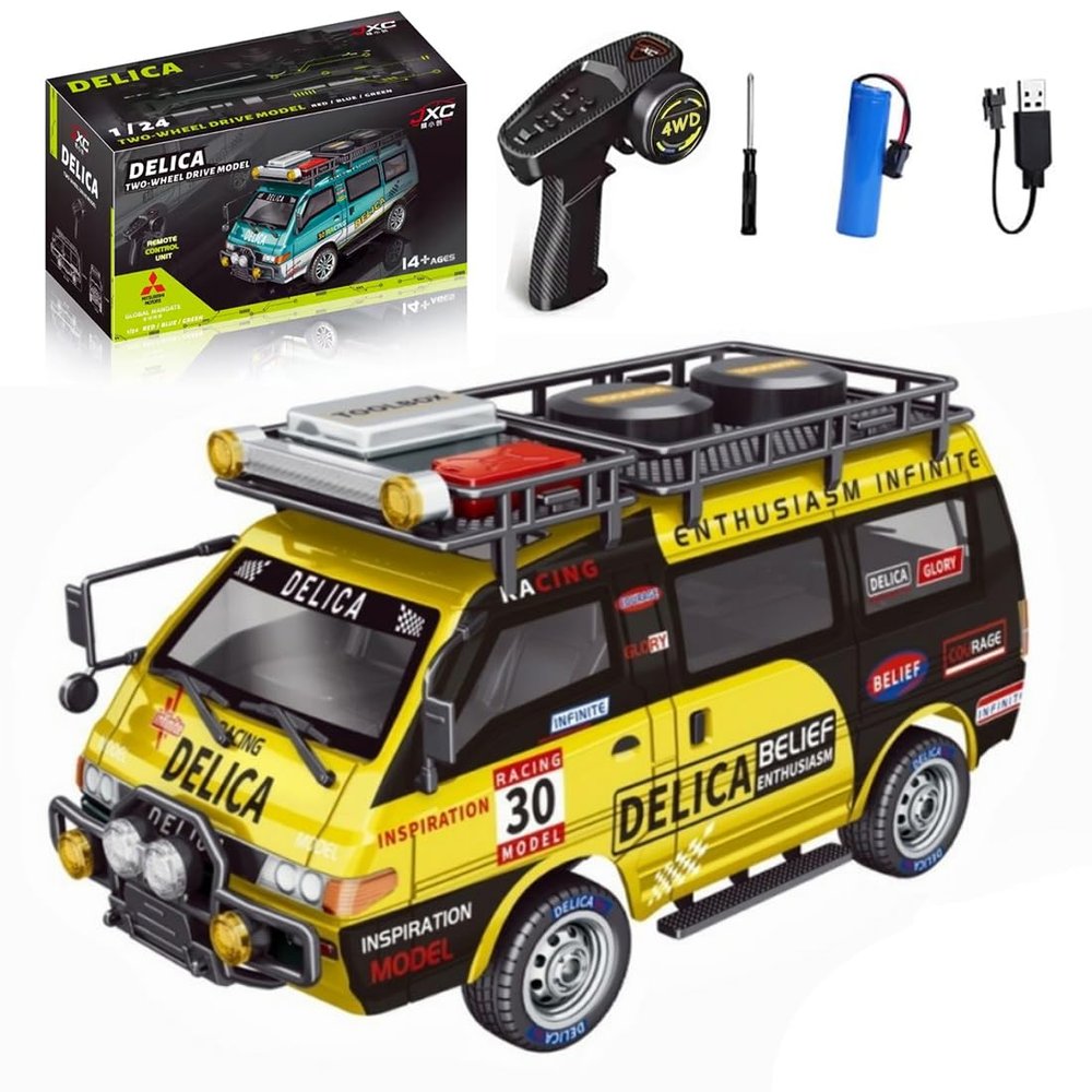 Actualia 1:24 Scale RC Delica Van with Gearbox & Headlights, 2.4Ghz Full Proportional 4WD RC Model Vehicle, Remote Control Car for Adults & Hobbyists