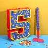16 Inch Number 5 Blue and Golden Rings Pinata for Birthday Party Decorations, Blue Golden 5th Birthday Party Favor Supplies Fiesta Anniversary Celebration Birthday Pinata with Stick Blindfold Confetti view 4