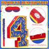 16 Inch Number 4 Blue and Golden Rings Pinata for Birthday Party Decorations, Blue Golden 4th Birthday Party Favor Supplies Fiesta Anniversary Celebration Birthday Pinata with Stick Blindfold Confetti view 3