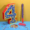 16 Inch Number 4 Blue and Golden Rings Pinata for Birthday Party Decorations, Blue Golden 4th Birthday Party Favor Supplies Fiesta Anniversary Celebration Birthday Pinata with Stick Blindfold Confetti view 4