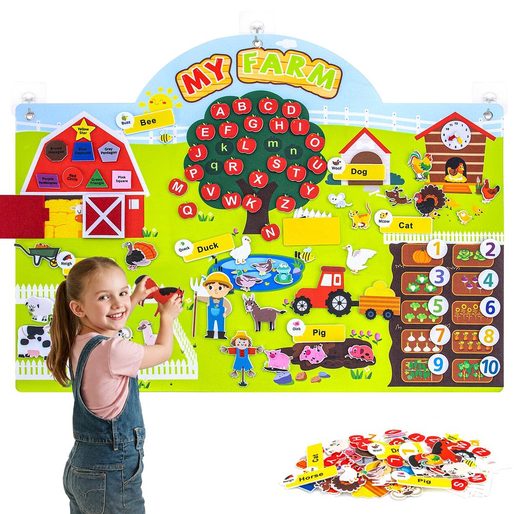 Aruionly Farm Animals Felt Story Board Set for Toddlers & Preschool Kids Montessori Felt Board with 99 Pieces for Language Development, Fine Motor Skills & Creative Storytelling