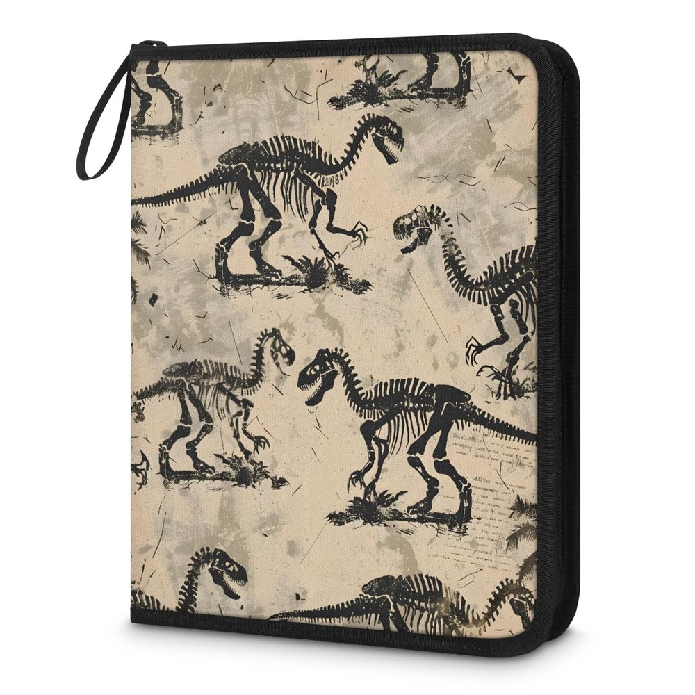 Adornori Cool Dinosaur Skeleton 4 Pocket Card Binder Holds 400 Cards Trading Card with Sleeves & Zipper Card Storage Organizer for MTG, TCG, Sports & Game Cards