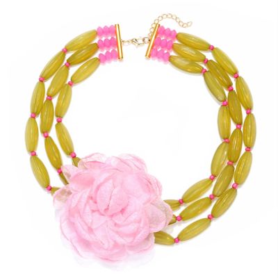 ZYIBPMSJKQCFK Bohemian Beaded Hand Woven Floral Necklace,green,39+7cm