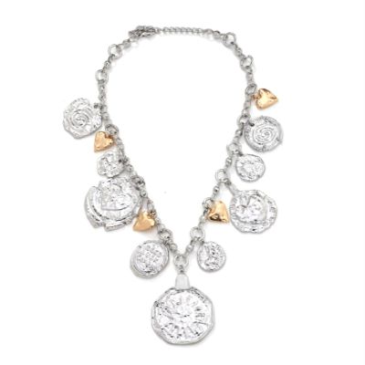 ZYIBPMSJKQCFK Heart Shaped Pendant Retro Irregular Handmade Chain Splicing Necklace,silvery,48+7cm