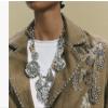 ZYIBPMSJKQCFK Heart Shaped Pendant Retro Irregular Handmade Chain Splicing Necklace,silvery,48+7cm view 3