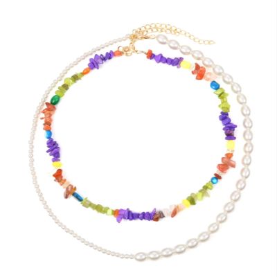 Vintage Multi-Layered Pearl Bohemian Gravel Necklace For Women,white,52+7cm/41+7cm