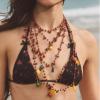 ZYIBPMSJKQCFK Vintage Layered Handmade Bead Fruit Pendant Bohemian Necklace,wine Red,44+7cm view 3
