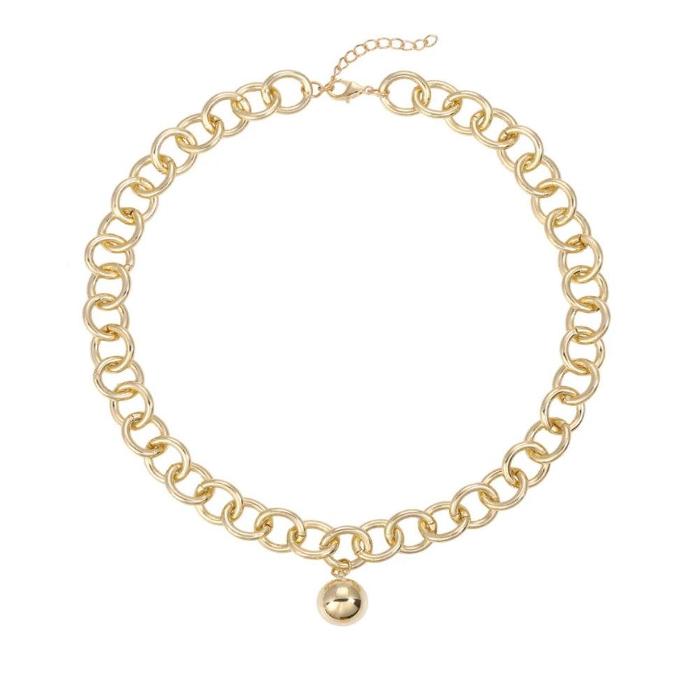 ZYIBPMSJKQCFK Punk Style Bead Pendant Metal Necklace Women'S Accessory,golden,48+5cm