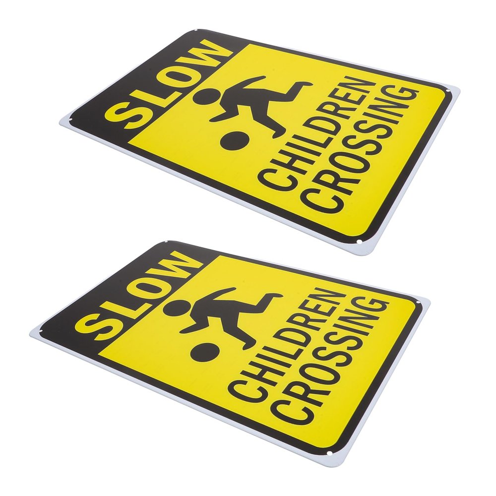Ciieeo 2Pcs Slow Crossing Signs High Visibility Caution Signs for Streets Playgrounds Iron Construction Enhance Safety for Playing Road Awareness Sign