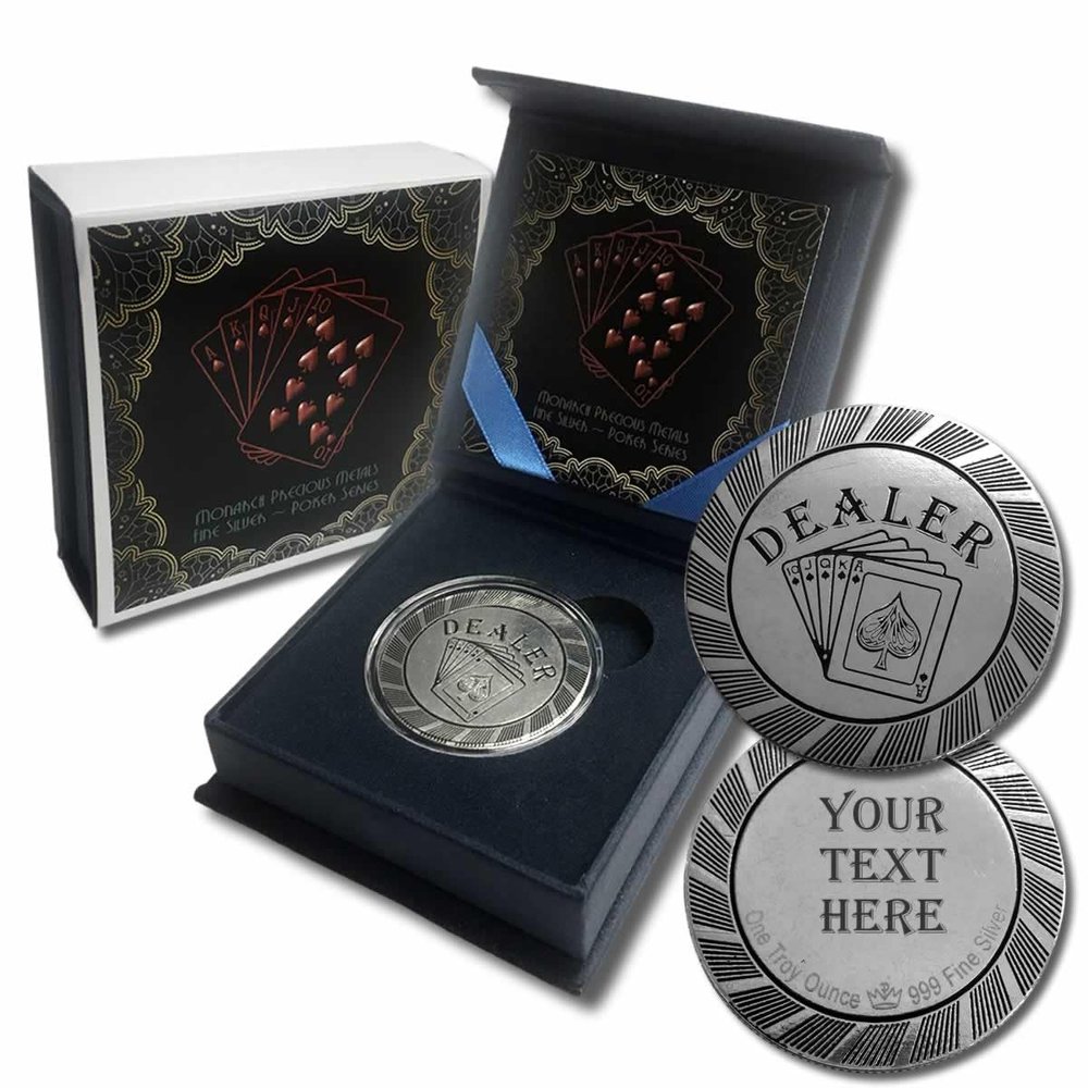 Monarch Precious Metals Custom Engraved 1oz .999 Fine Silver Poker Chip Dealer Button Marker with Gift Box