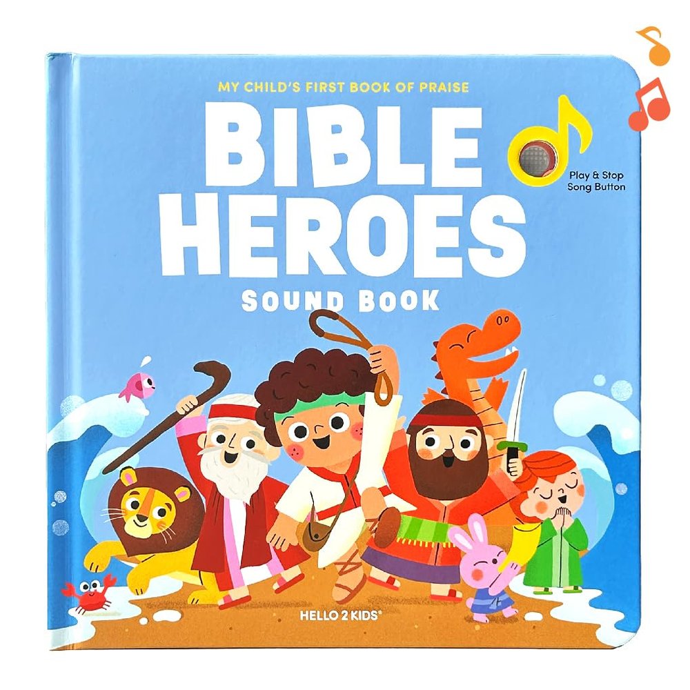 Bible Heroes Christian Sound Books for Kids - 6 Bible Songs for Toddlers Christian Gifts for Kids - Baby Bible for Baptism, Christening, Dedication Gifts, Sunday School, Preschool Homeschool