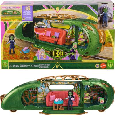 Mattel Universal Pictures Wicked Emerald City Train Playset with Elphaba Small Doll, 3 Play Spaces & 14 Accessories, Inspired by The Movie