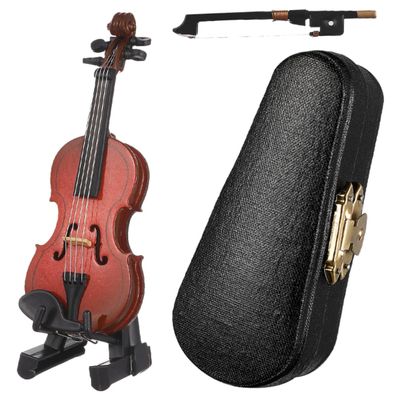 Happyyami Miniature Wooden Violin Model with Storage Box Realistic Decorative Mini Violin Adornment for Desk Musical Instrument Ornament for Home Decor