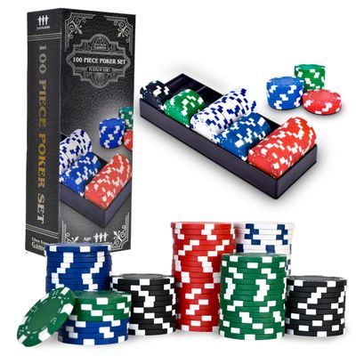 Elbow Room Games 100-Piece Poker Chip Set with Tray Casino Style Plastic Chips for Texas Hold'em, Blackjack & Home Game Nights