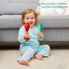 4 Pack Wooden Maracas for Toddlers, Baby Montessori Learning Toys with Antiskid Felt Design,Educational Musical Instruments Hand Percussion Rattles, Red and Turquoise view 3