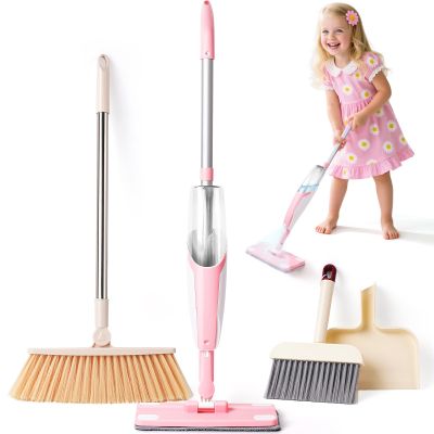 Kids Cleaning Toy Set,Pink Mini Spray Mop Montessori Toys Pretend Play Cleaning Tool for Toddlers with Spray Mop & Kids Broom Dustpan Set Cleaning Toys Gift for Toddlers Girls Boys Age 3+