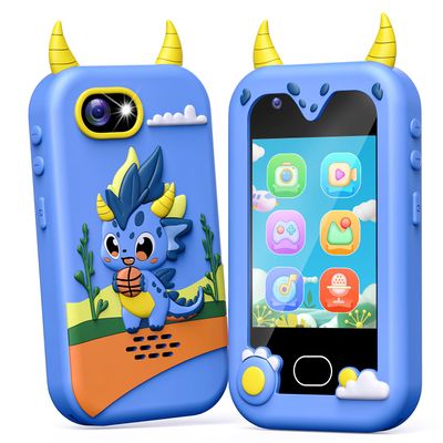 Lapare Kids Smart Phone Toys, 2.8'' Touchscreen HD Dual Camera Cell Phone for Kids, Birthday Gifts Dinosaur Toddler Play Phone for Boys 3-10, Travel Learning Toy with 32GB SD Card(Blue)
