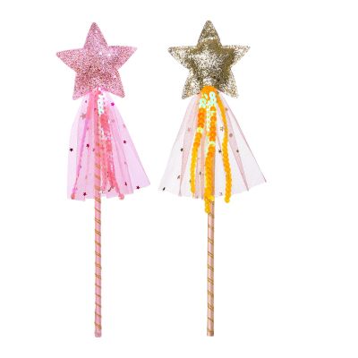 ALVOGIMOR 2 Pack Glitter Star Wand,Princess Costume Angel Role Play Stick Props for Birthday, Halloween, Christmas Party (Pink Gold, 12 inch)