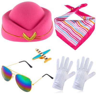 Beelittle Women's Stewardess Costume Accessories Flight Attendant Hat with Air Hostess Cosplay Costume Accessories(Magenta)