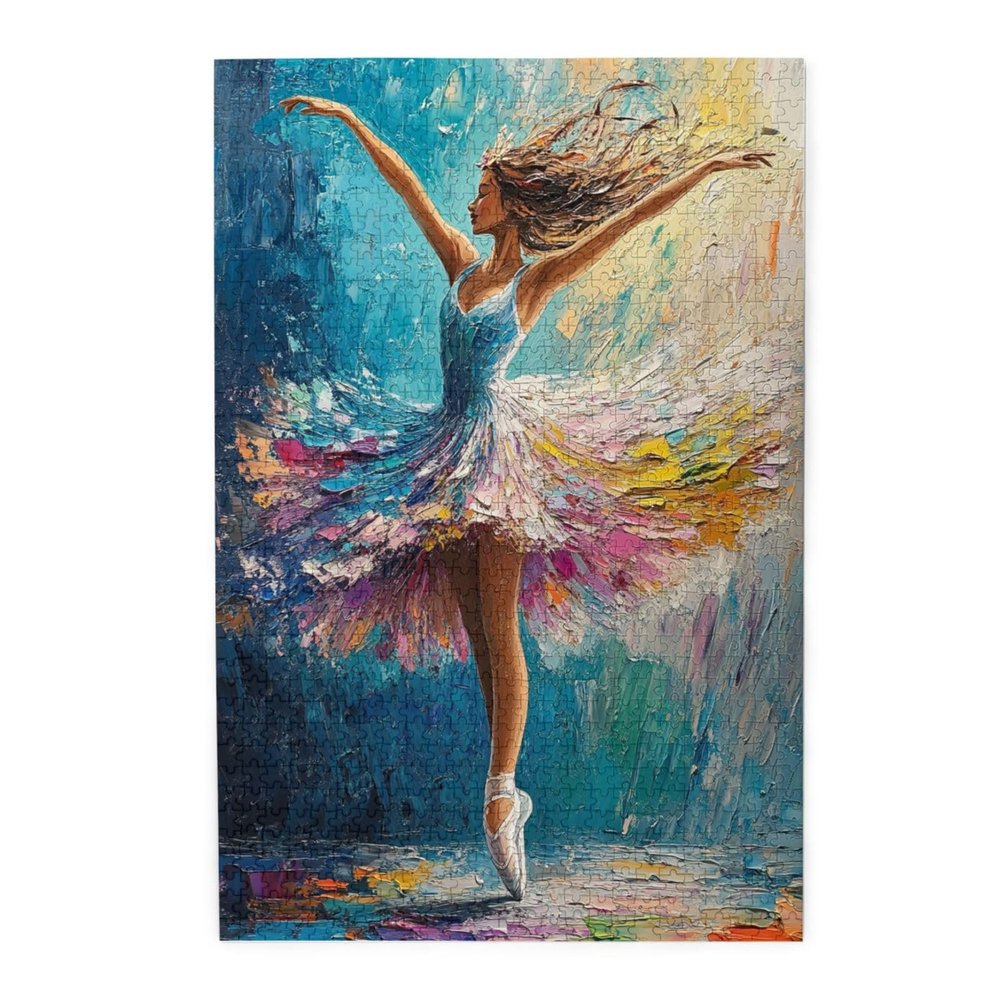 BEAROWL Ballet Dancers On Stage1000 Piece Adults Wooden Jigsaw PuzzleVibrant Blue Abstract Background, Impressionist Oil Painting ArtIdeal Gift for Dance Art EnthusiastsAdult Puzzle