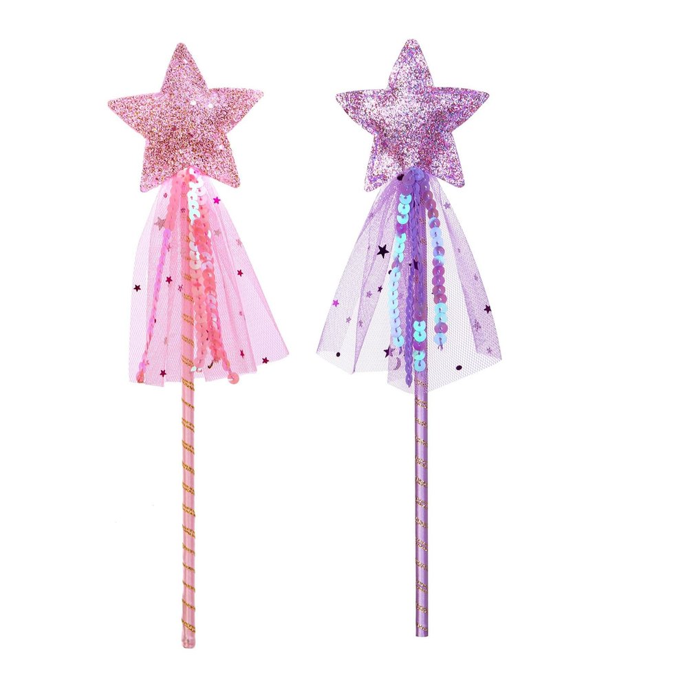 ALVOGIMOR 2 Pack Glitter Star Wand,Princess Costume Angel Role Play Stick Props for Birthday, Halloween, Christmas Party (Pink Purple, 12 inch)
